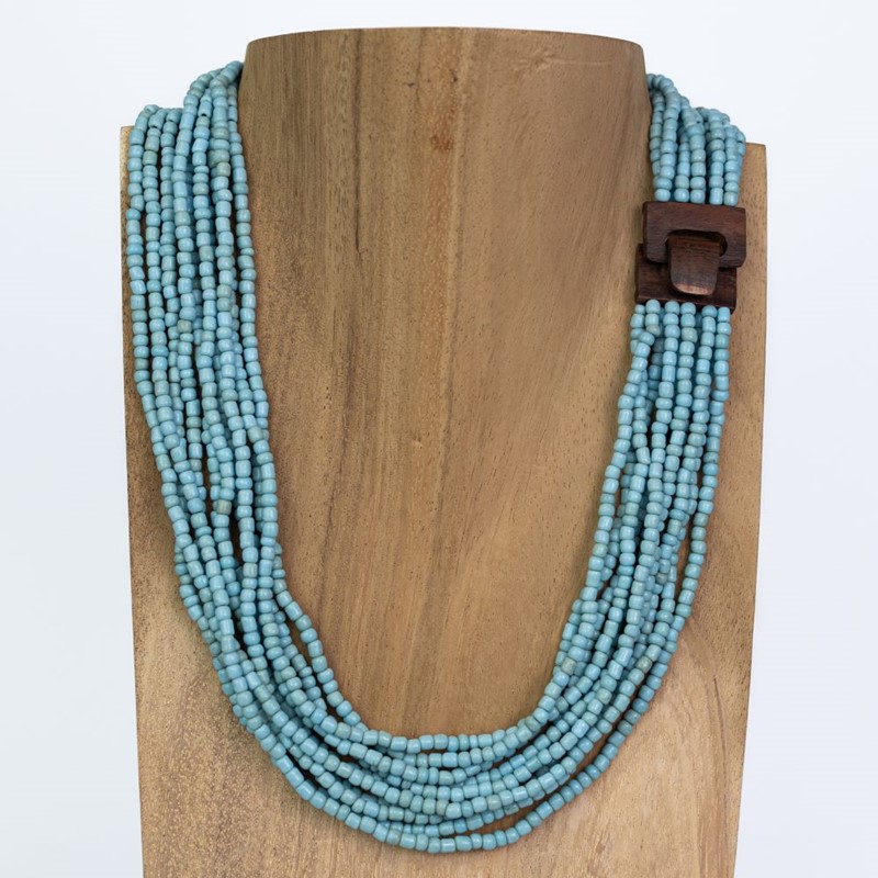 Bali Glass Bead Mini Wood Buckle Necklace 40363