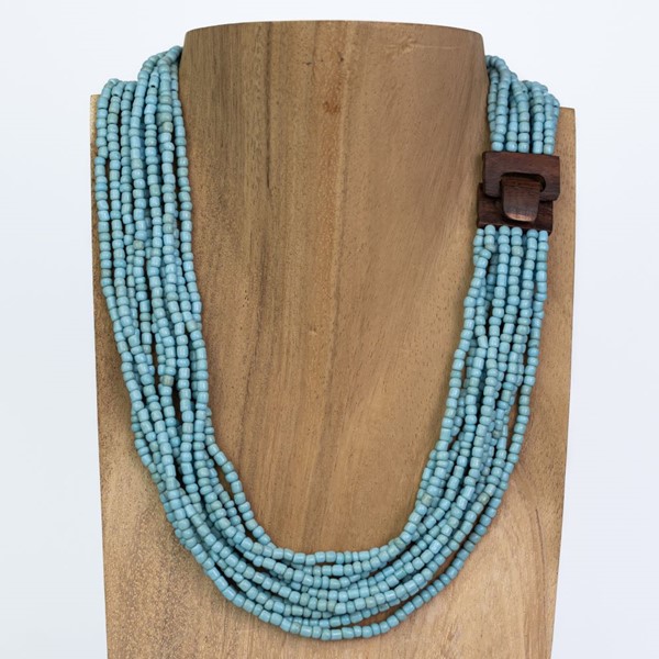 Bali Glass Bead Mini Wood Buckle Necklace